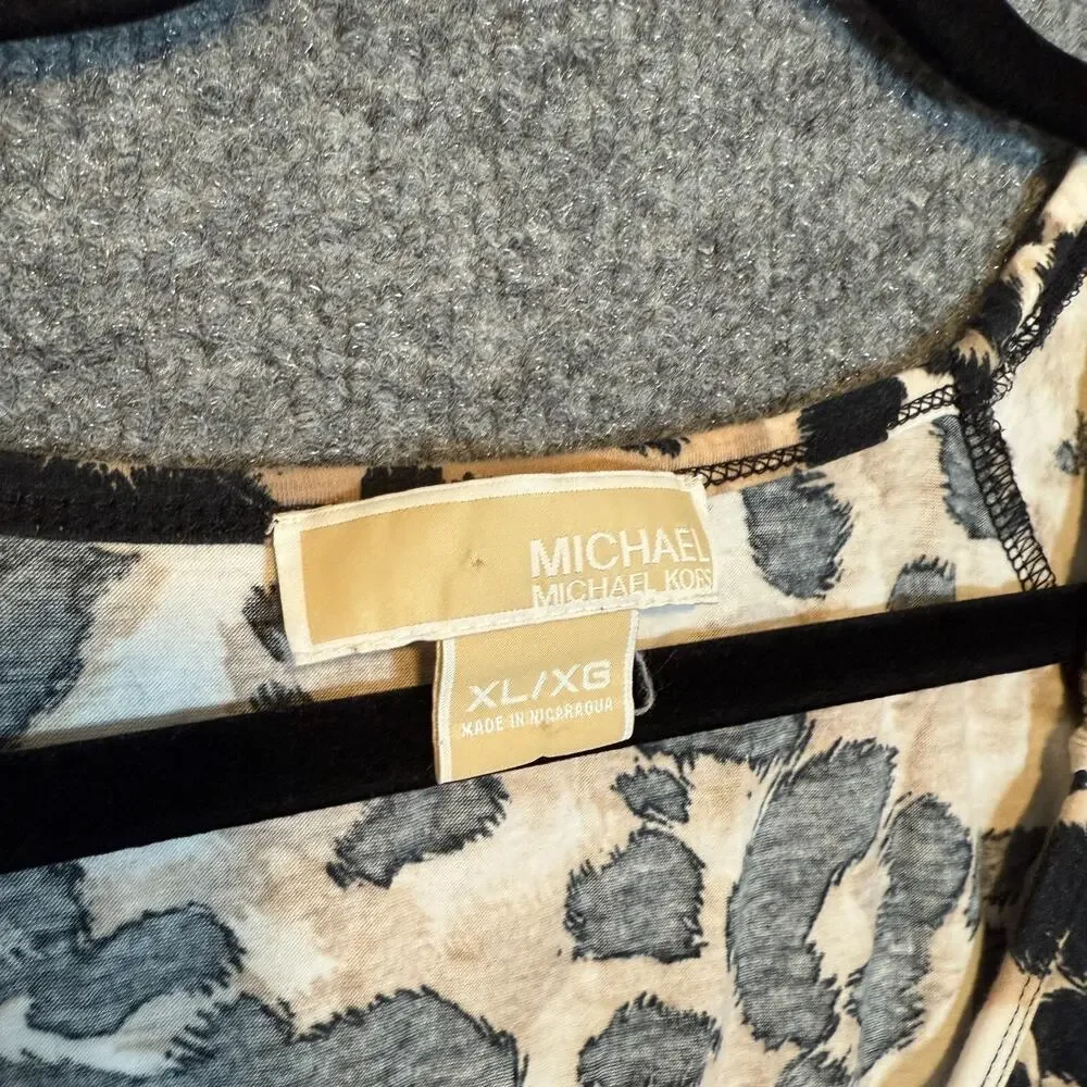 Michael‎ Kors Shirt Womens XL Animal Print Short Sleeve Blouse Stretch